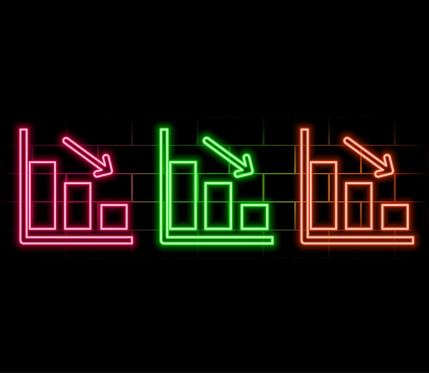 Falling Chart Neon-Lichtzeichenvektor Leuchtendes helles Ikon Falling Chart isometrisches Zeichen transparentes Symbolbild