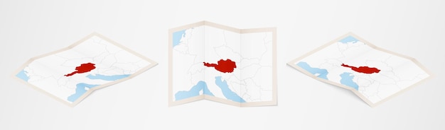 Faltkarte von Österreich in drei verschiedenen Versionen.