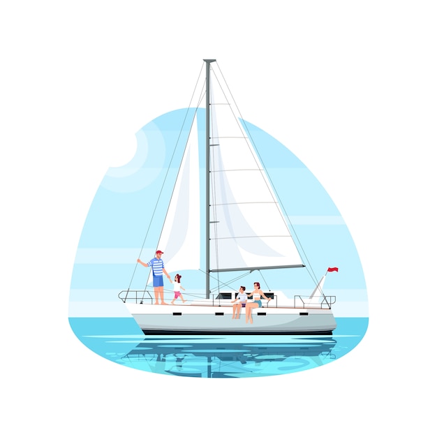 Familie auf halbflacher Illustration der Regatta
