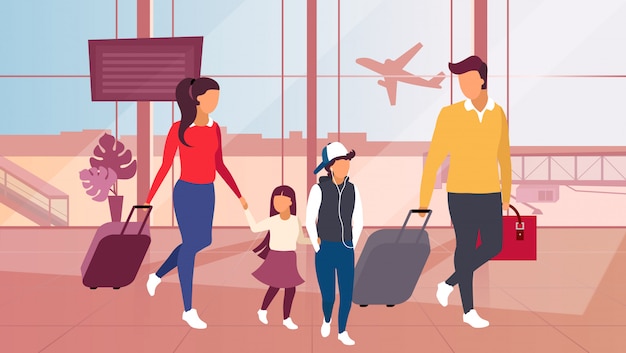 Familie, die mit dem Flugzeug Illustration reist.