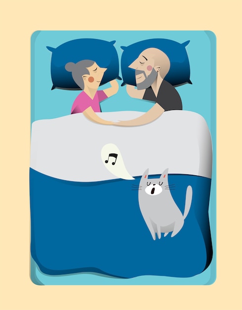 Vektor familie mit katze im bett