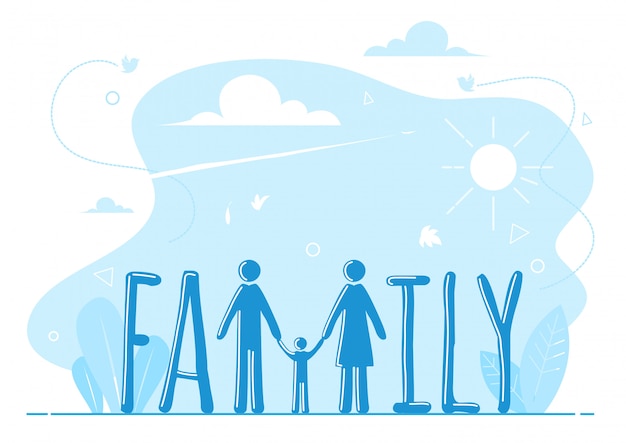 Vektor familien-schriftbild mit blauem hintergrund