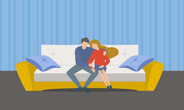 Familienpaare auf sofakonzept in der flachen art