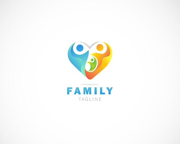 Vektor familienpflege logo kreatives konzept menschen abstraktes herz familiendesign modern