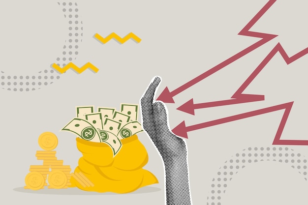 Fancy Halftone-Collage Finanzsicherheitskonzept Verteidigung gegen Verluste Wirtschaftsrückgang