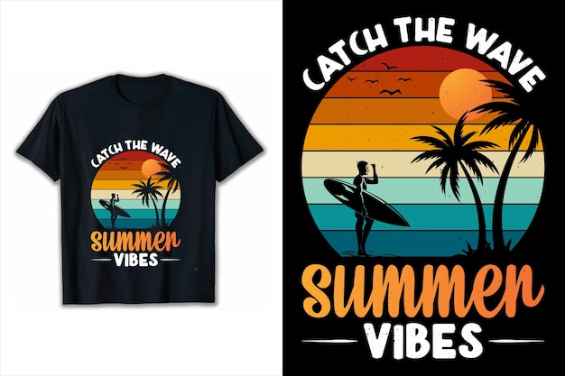 Fangen Sie die Wellen-Sommer-Vibes-T-Shirt-Design-Sommer-Vektorkollektion ein