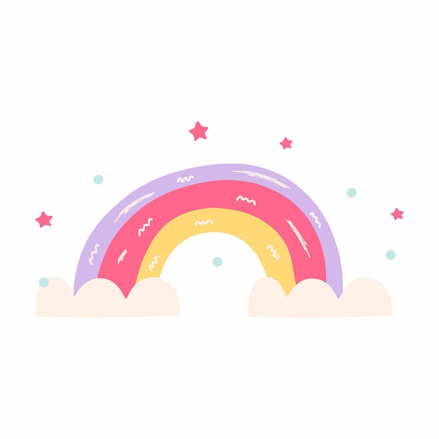 Fantasie-niedlicher regenbogen und wolken-einhorn-illustration