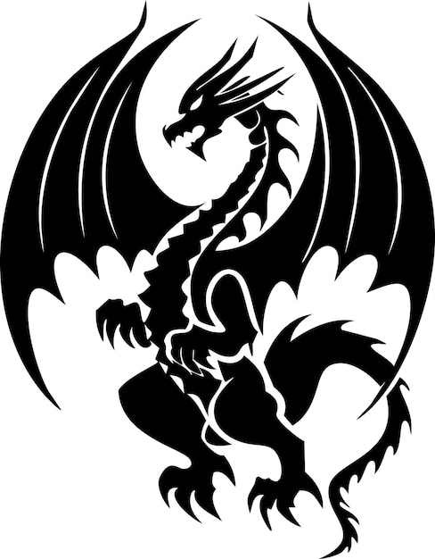 Vektor fantasie-schwarzer drachen-silhouette-cartoon auf weißem hintergrund-vektor-design