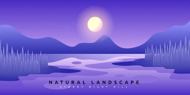 Fantasie waldlandschaft mit nachthimmel illustration