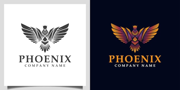 Vektor fantastischer phönix, adler, falkenflügel-symbolvektor-gradienten-logo-illustration mit silhouette-logo-design