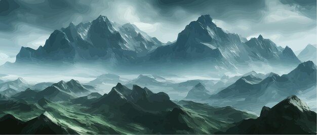 Vektor fantasy epische magische berglandschaft mystische wintertal tal panoramablick auf große berge