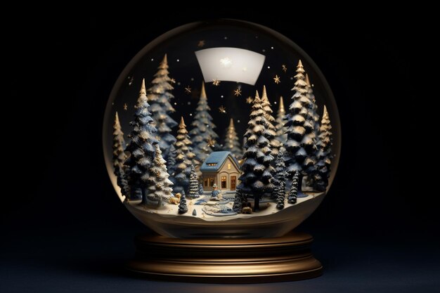 Vektor fantasy-konzept, das einen glänzenden weihnachtsbaum im schneebedeckten hintergrund der schneekugel mit bunter farbe zeigt