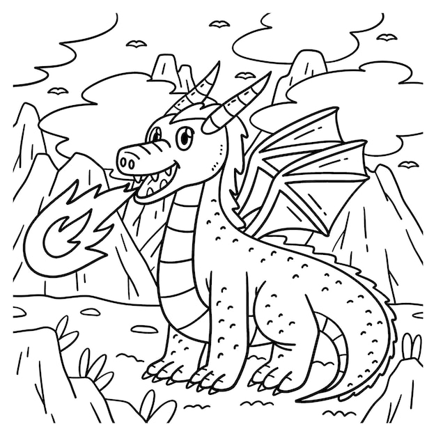 Farbblätter für Kinder mit dem Namen Dragon Breathing Fire
