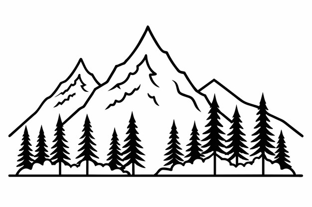 Farbbuchseite wald mit berg