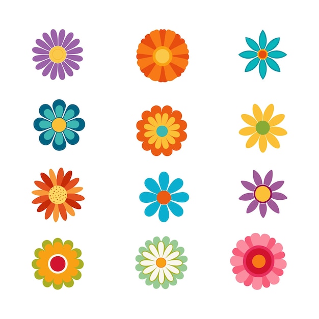 farbenfrohe Blumen-Ikonensatz Vektor-Design