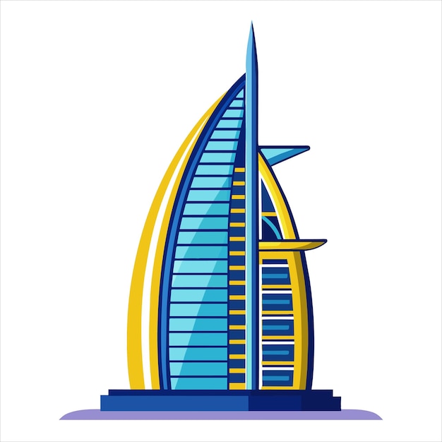 farbenfrohe flache Illustration des berühmten Wahrzeichens Burj al Arab