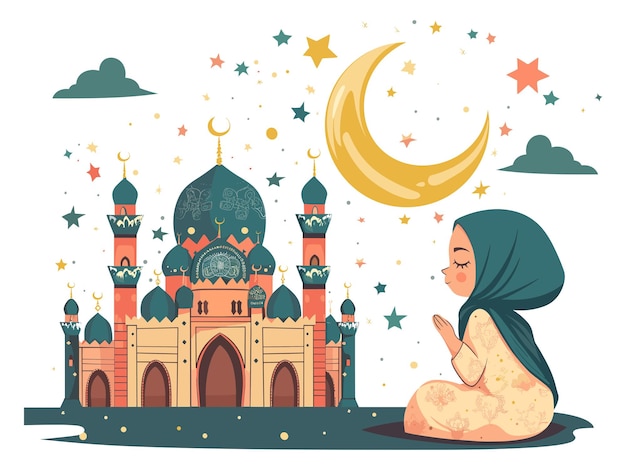 Farbenfrohe ramadan-illustration einer betenden frau