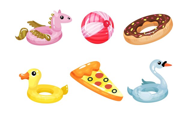 Farbenfrohe Schwimmen Innere Röhren Icon Vector Set Kinder helle Schwimmen Werkzeuge Cliparts