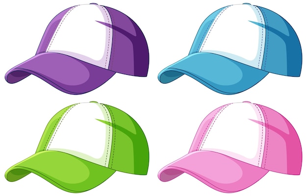 Farbenfrohe Vektorillustration von Baseballkappen
