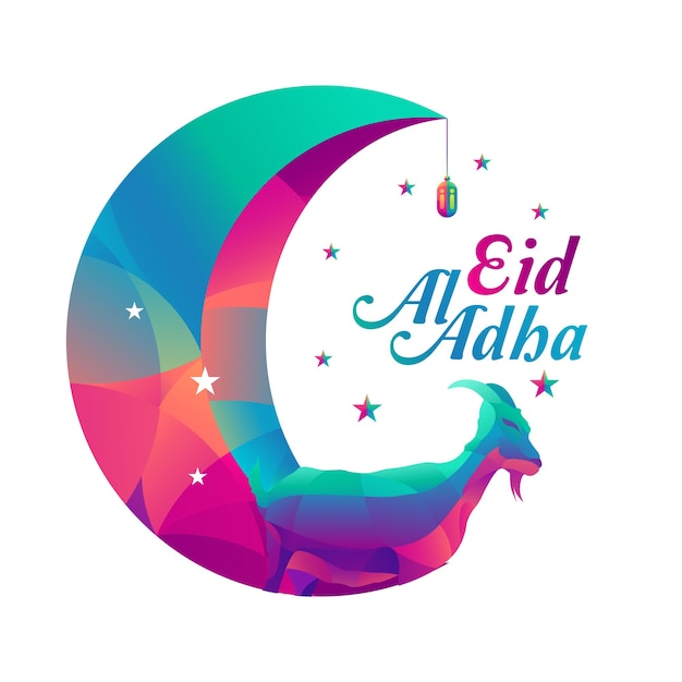 Farbenfroher eid al adha-hintergrund mit bedug-dekorationen, halbmond-sterne-laternen