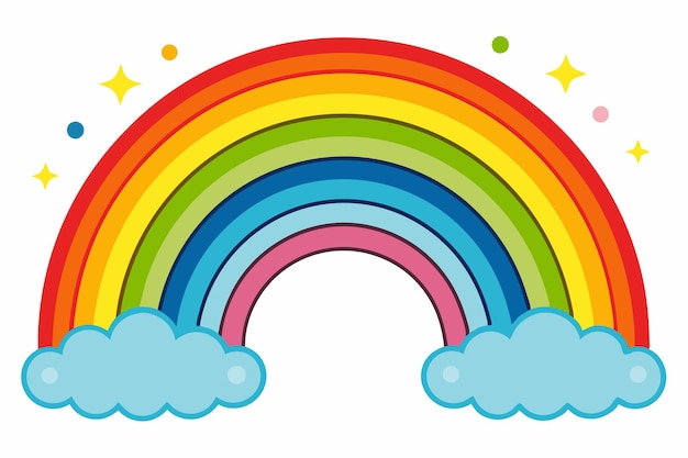 Farbenfroher Regenbogen mit Wolken und Sternen