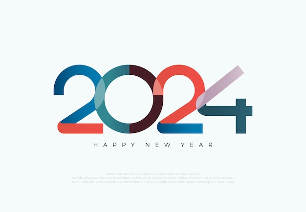 Farbenfrohes Design frohes neues Jahr 2024 mit einzigartigen Zahlen Premium-Design für Neujahrsgrüße für Banner, Poster oder soziale Medien und Kalender
