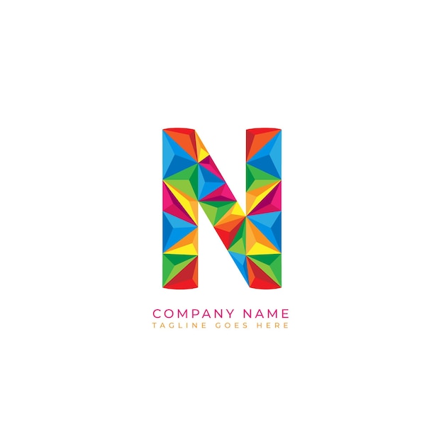 Vektor farbenfrohes logo-design mit dem buchstaben n für ein unternehmen im low-poly-art-stil