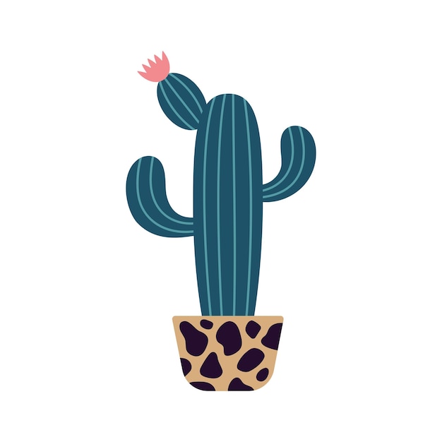 Farbige blühende kaktus in einem topf schöne handgezeichnete skizze eines kaktus im skandinavischen boho-stil vektorillustration