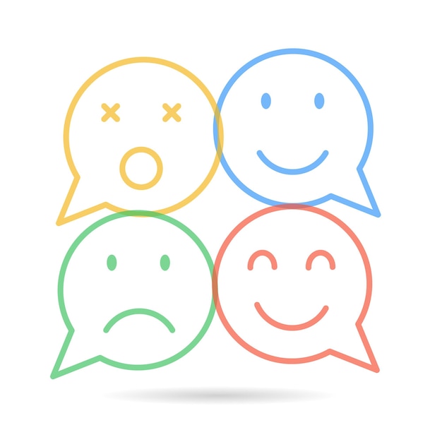 Farbige Emoji-Icons mit Kommunikations-Sprechblasen