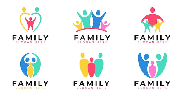 Vektor farbige familien-logo-kollektion mit fröhlichem und lustigem konzept