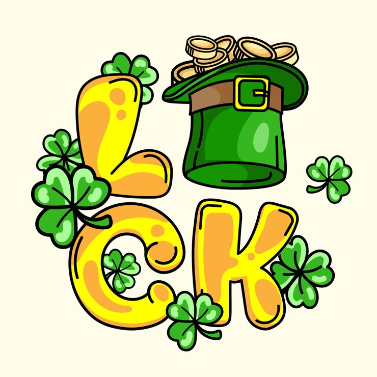 Vektor farbige glück-buchstaben mit grünen shamrocks ein leprechaun-hut st. patrick's day vector