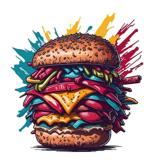 Farbige Hamburger-Vektorillustration isoliert auf weißem Hintergrund