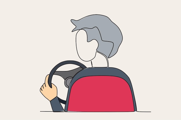 Vektor farbige illustration einer rückansicht eines mannes, der ein auto fährt. dia do motorista oneline-zeichnung