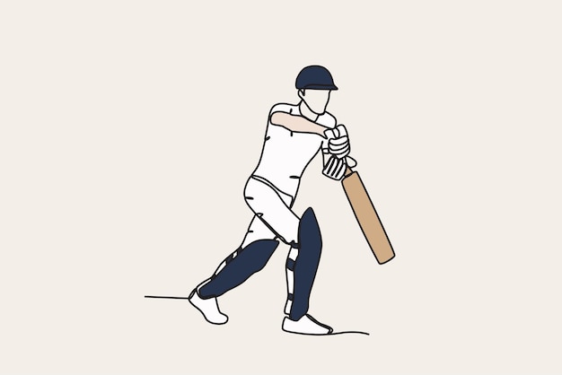 Farbige Illustration eines Mannes, der an einem Cricketspiel teilnimmt. Cricket-Einzelzeichnung