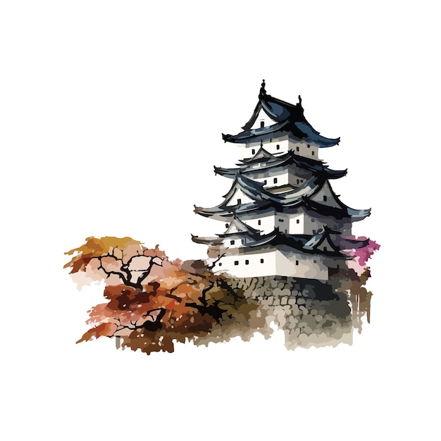 Farbige japanische tempel-vektor-druckillustration