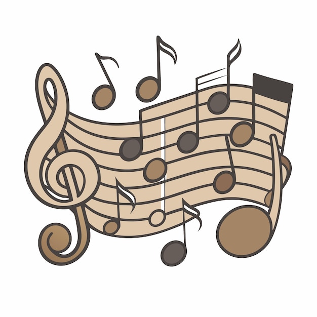 Farbige Musiknoten mit Treble-Schlüssel auf weißem Hintergrund