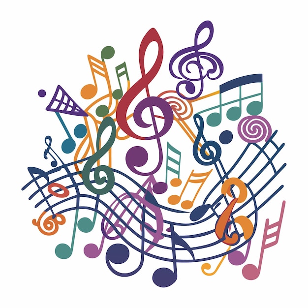 Farbige Musiknoten und ein Treble-Schlüssel