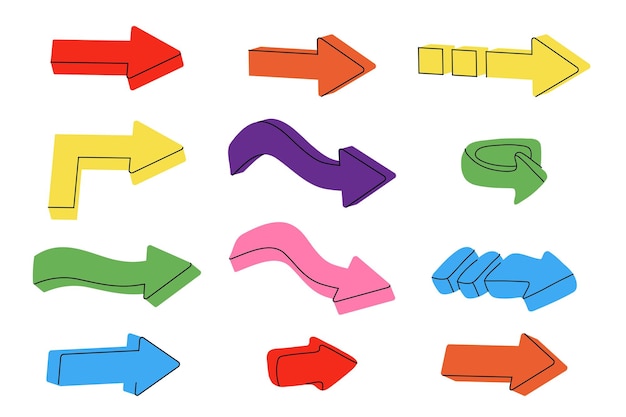 Vektor farbige pfeile abstrakte zeichentrickfiguren zeiger für präsentationen oder infografiken vektorillustrationen