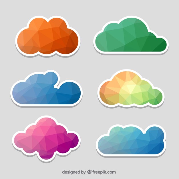 Farbige polygonal wolken-aufkleber-set