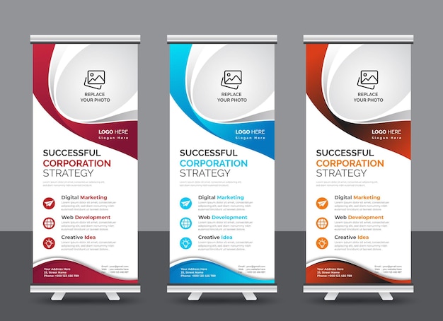 Vektor farbige professionelle roll-up-stand-banner-design-vorlage