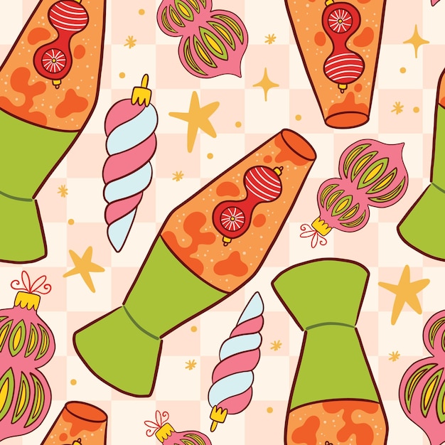 Farbige Retro-Lavalampen und Ornamentmuster-Illustration
