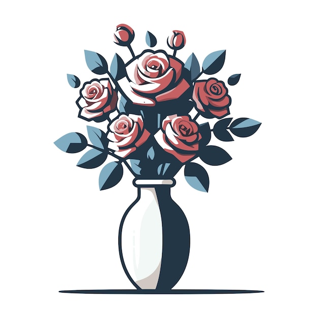 Farbige rosen blühen in einer vase. vektorillustration. schöne frühlingsblumen.