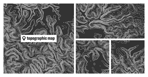 Farbige topographische Karten mit Konturlinien, geographischem Gelände, Gitterrelief, Höhe und Höhe