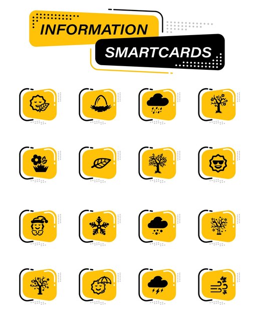 Farbige vektorsymbole der jahreszeiten auf informations-smartcards für das design der benutzeroberfläche