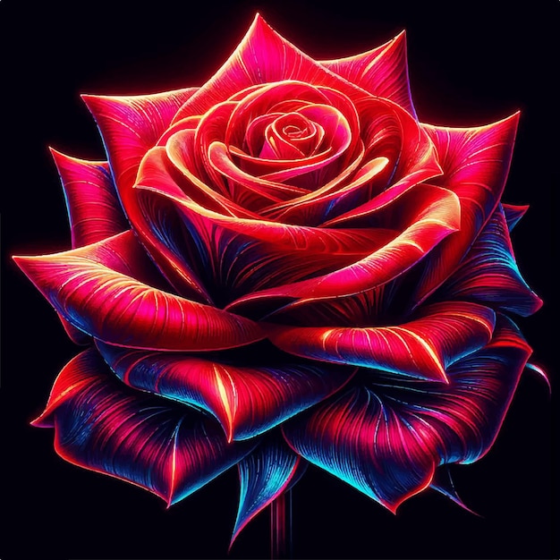 Vektor farbiger blumenstrauß roter rosen zum valentinstag, isoliert auf schwarzem hintergrund