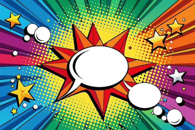 Farbiger Comic-Hintergrund Leere weiße Sprachblasen verschiedener Formen Strahlen radiale Halbton-Punkteffekte Vektorillustration im Pop-Art-Stil