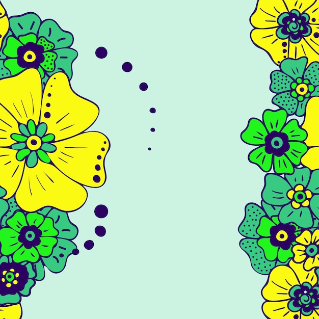 Farbiger einfacher Blumenstrauß auf farbigem Hintergrund Rahmen mit Dekorationskarte für Hochzeit, Geburtstag, Urlaub, Vektor-Hintergrundillustration