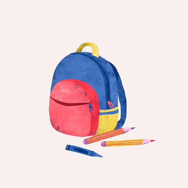 Farbiger schulrucksack-doodle-vektor