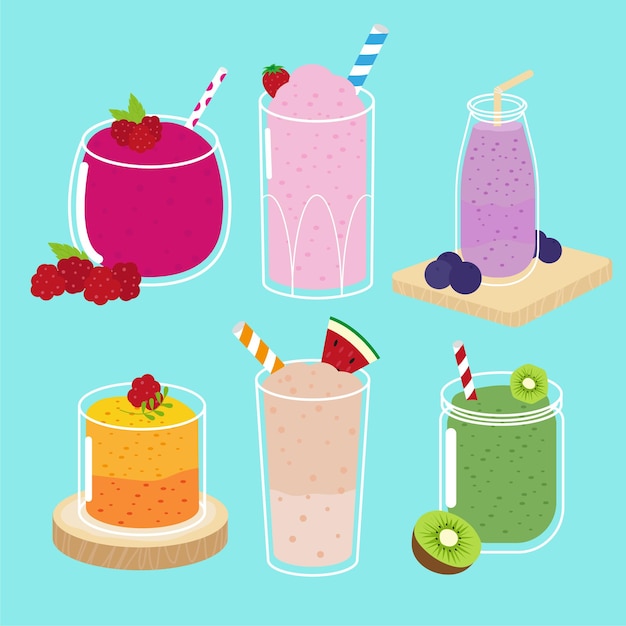 Farbiger smoothie im niedlichen flachen vektor-stil set3