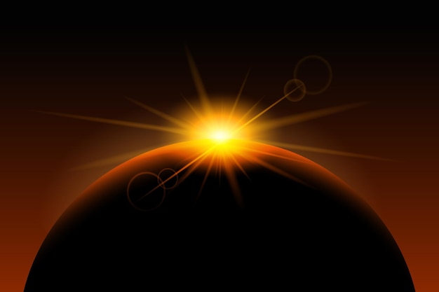 Farbiger Sonnenplanet in der Weltraumkomposition mit abstraktem Sonnenaufgang im schwarzen Raum